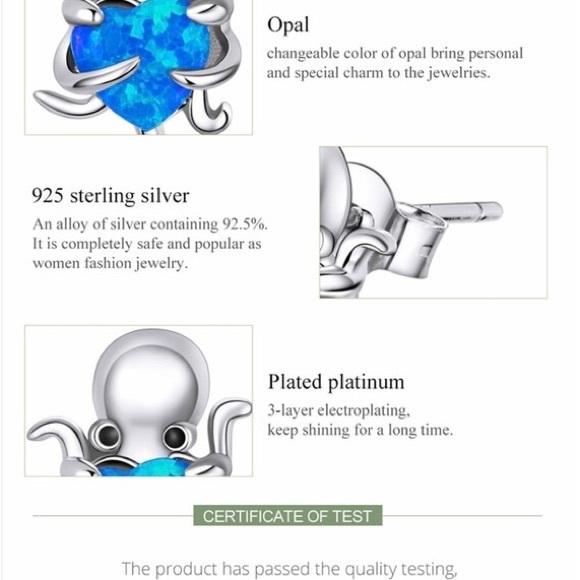 925 Sterling Silver Octopus Heart Opal Stud Earrings for Women - Picture 6 of 6